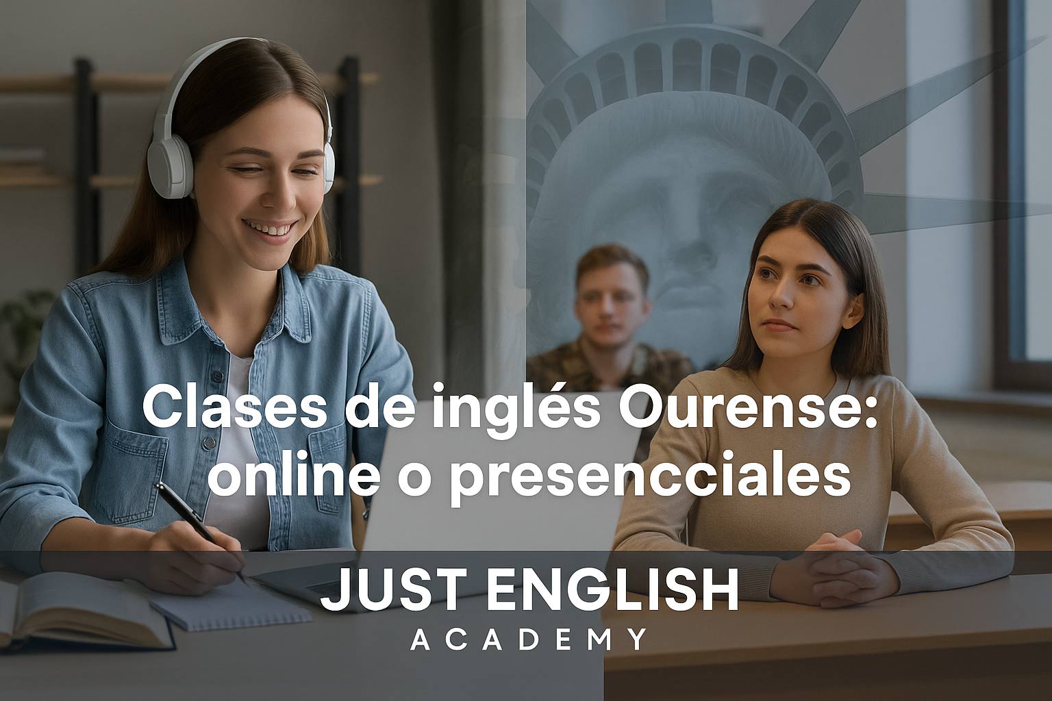Estudiante en Ourense comparando clases de inglés online y presenciales en Just English Academy